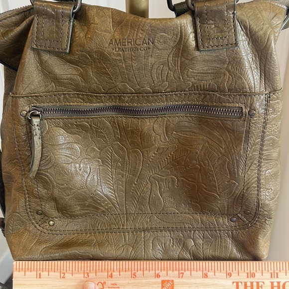American Leather Co. Tooled botanical neutral Olive green brown zipper H… - Picture 8 of 11